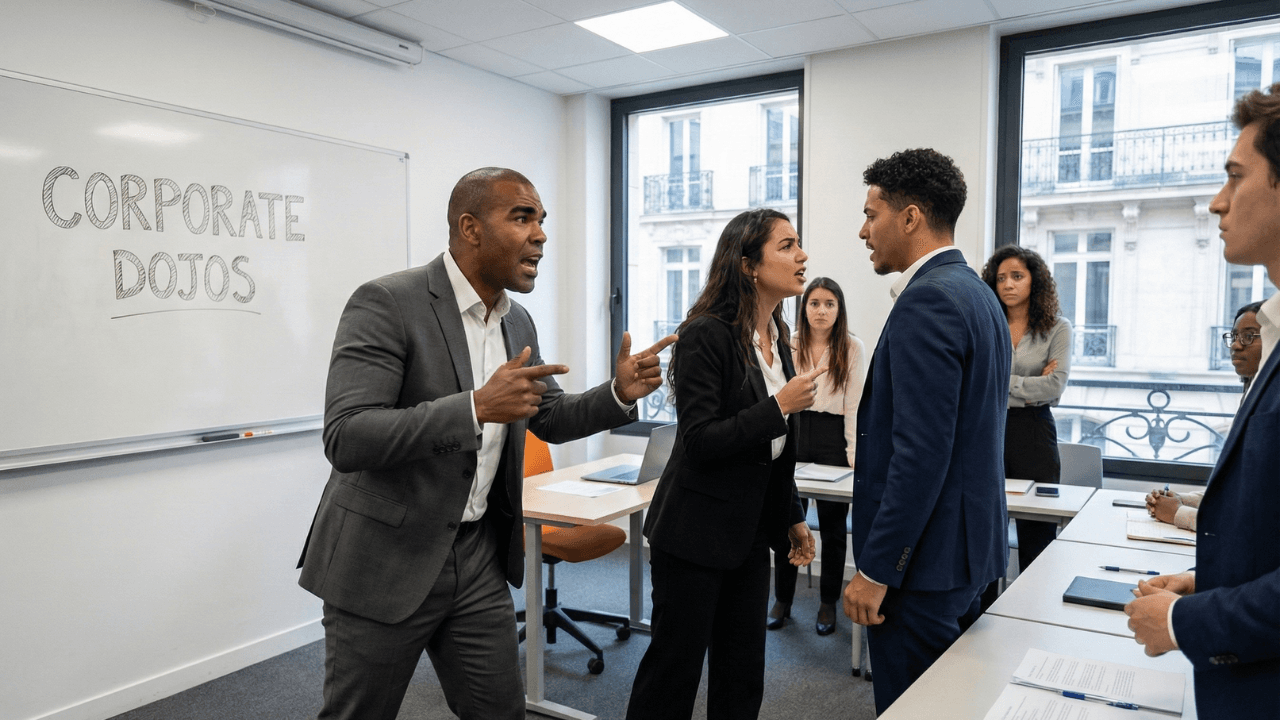 Corporate Dojos : mise en situation de confrontation entre Stéphane et un étudiant